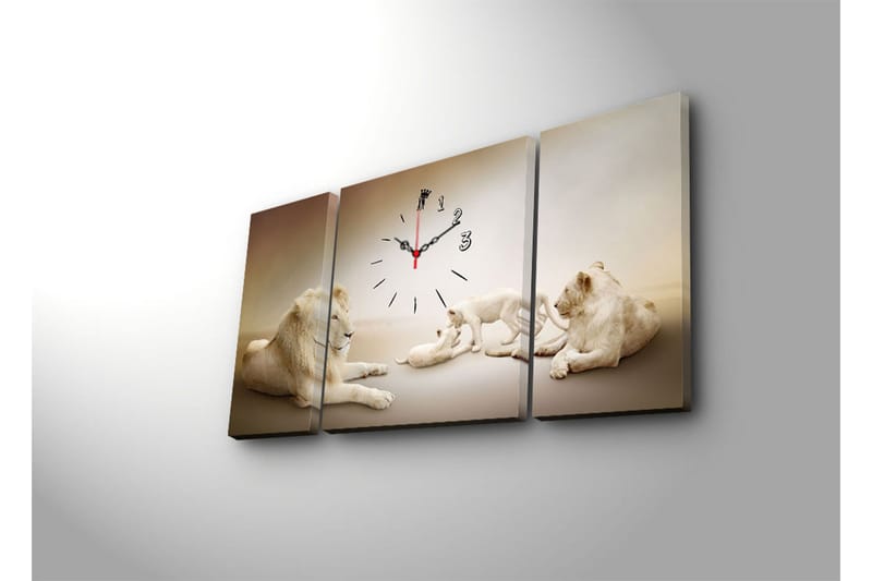 Dekorativ Canvasmålning med Klocka 3 Delar - Flerfärgad - Inredning - Väggdekor - Väggklocka & väggur