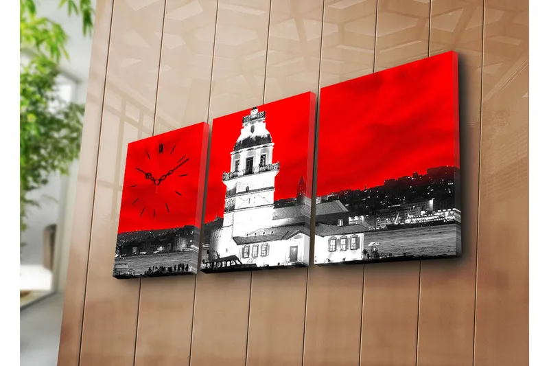 Dekorativ Canvasmålning med Klocka 3 Delar, Flerfärgad