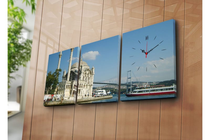 Dekorativ Canvasmålning med Klocka 3 Delar, Flerfärgad