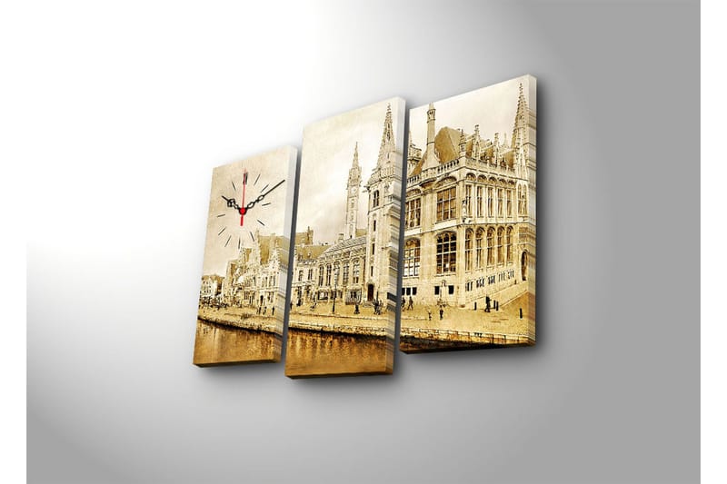 Dekorativ Canvasmålning med Klocka 3 Delar - Flerfärgad - Inredning - Väggdekor - Väggklocka & väggur