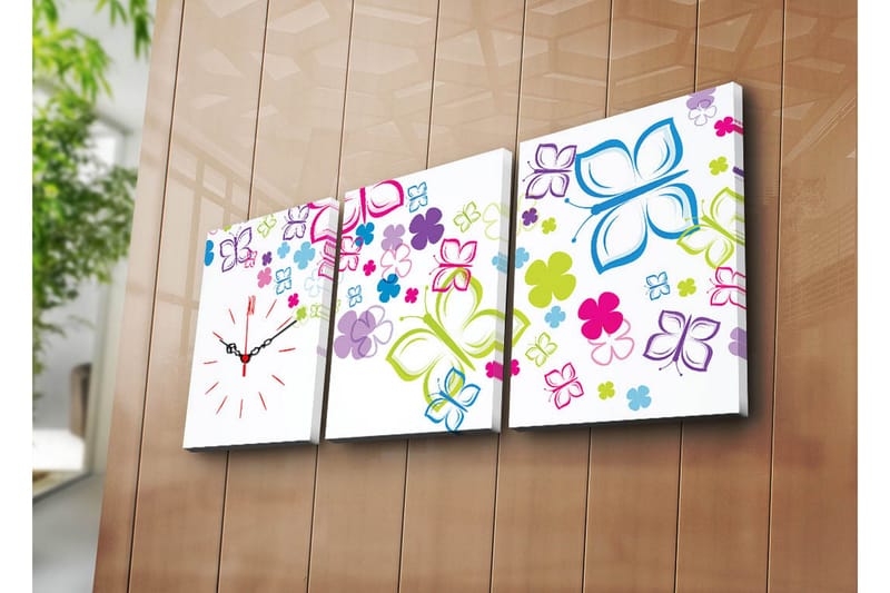 Dekorativ Canvasmålning med Klocka 3 Delar, Flerfärgad