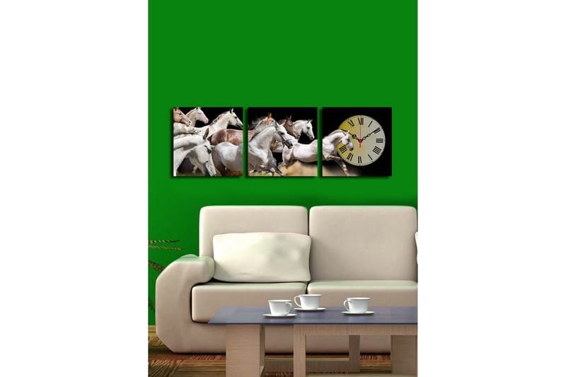 Dekorativ Canvasmålning med Klocka 3 Delar - Flerfärgad - Inredning - Väggdekor - Väggklocka & väggur