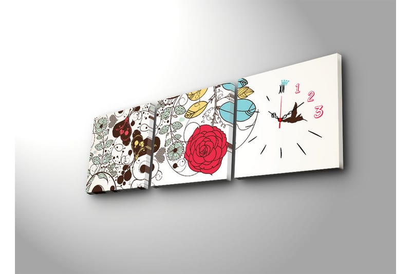 Dekorativ Canvasmålning med Klocka 3 Delar - Flerfärgad - Inredning - Väggdekor - Väggklocka & väggur