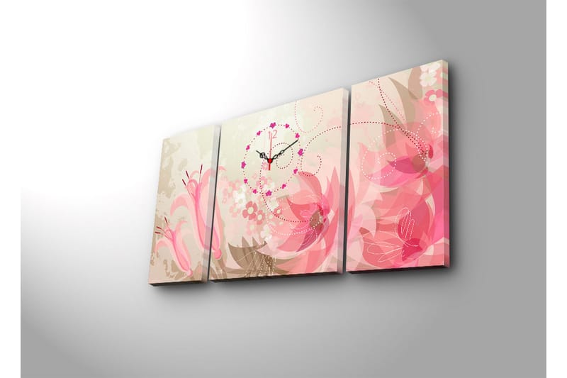 Dekorativ Canvasmålning med Klocka 3 Delar - Flerfärgad - Inredning - Väggdekor - Väggklocka & väggur