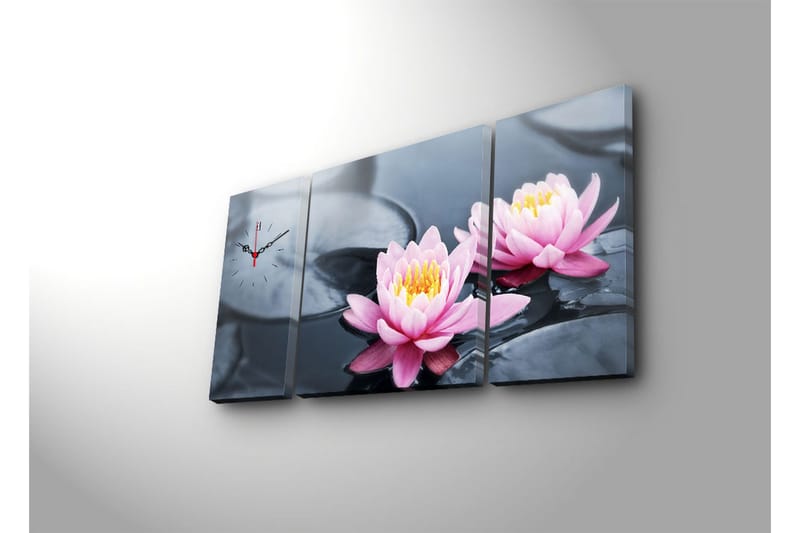 Dekorativ Canvasmålning med Klocka 3 Delar - Flerfärgad - Inredning - Väggdekor - Väggklocka & väggur