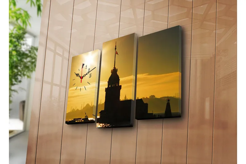 Dekorativ Canvasmålning med Klocka 3 Delar, Flerfärgad