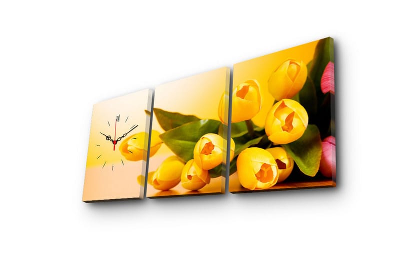 Dekorativ Canvasmålning med Klocka 3 Delar - Flerfärgad - Inredning - Väggdekor - Väggklocka & väggur