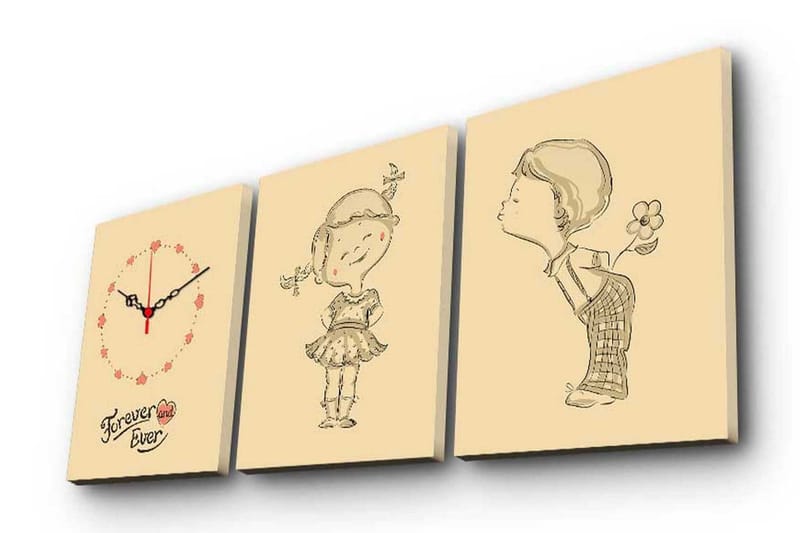 Dekorativ Canvasmålning med Klocka 3 Delar - Flerfärgad - Inredning - Väggdekor - Väggklocka & väggur