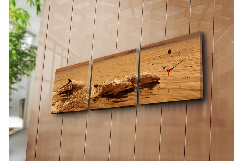 Dekorativ Canvasmålning med Klocka 3 Delar, Flerfärgad