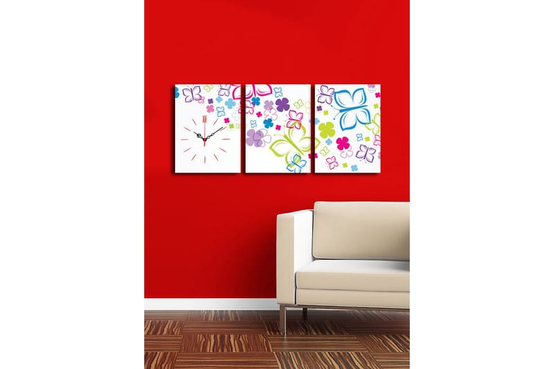 Dekorativ Canvasmålning med Klocka 3 Delar - Flerfärgad - Inredning - Väggdekor - Väggklocka & väggur
