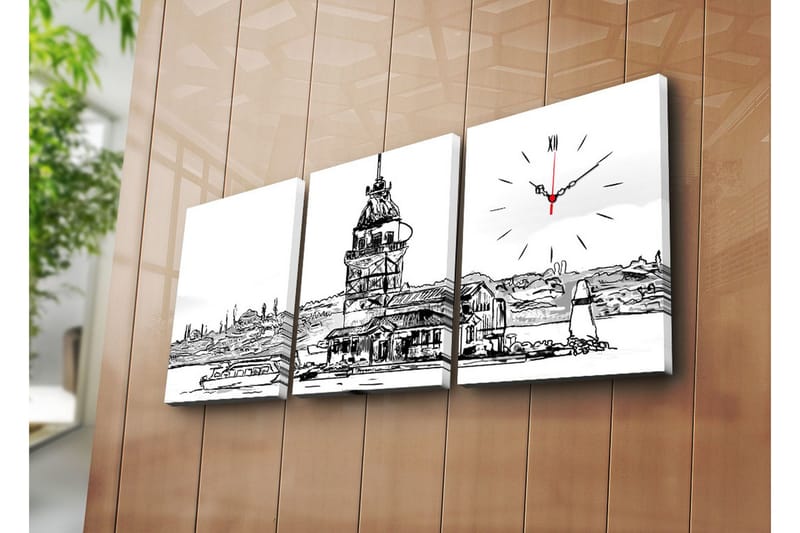 Dekorativ Canvasmålning med Klocka 3 Delar, Flerfärgad