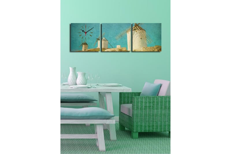 Dekorativ Canvasmålning med Klocka 3 Delar - Flerfärgad - Inredning - Väggdekor - Väggklocka & väggur