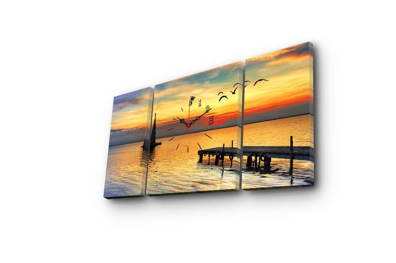 Dekorativ Canvasmålning med Klocka 3 Delar - Flerfärgad - Inredning - Väggdekor - Väggklocka & väggur