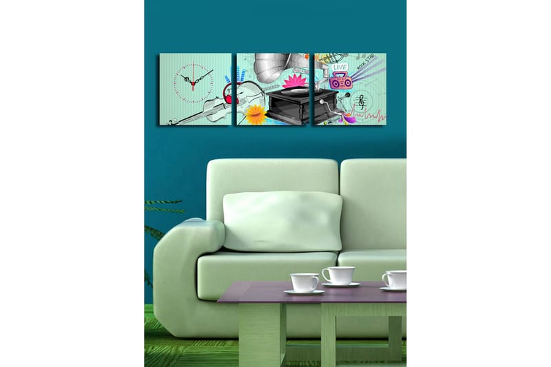 Dekorativ Canvasmålning med Klocka 3 Delar - Flerfärgad - Inredning - Väggdekor - Väggklocka & väggur