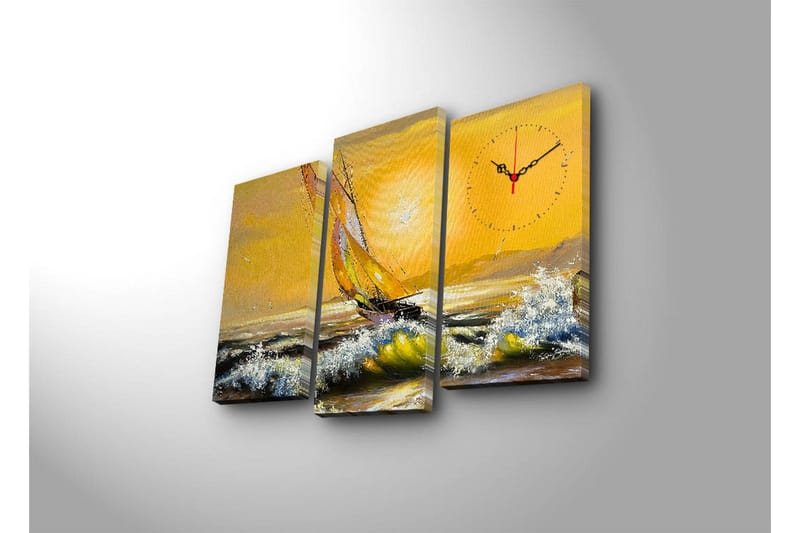 Dekorativ Canvasmålning med Klocka 3 Delar - Flerfärgad - Inredning - Väggdekor - Väggklocka & väggur