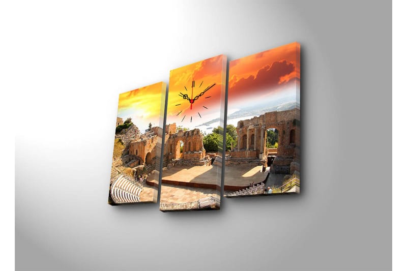 Dekorativ Canvasmålning med Klocka 3 Delar - Flerfärgad - Inredning - Väggdekor - Väggklocka & väggur