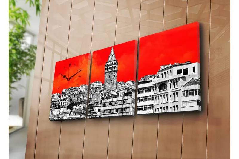 Dekorativ Canvasmålning med Klocka 3 Delar, Flerfärgad