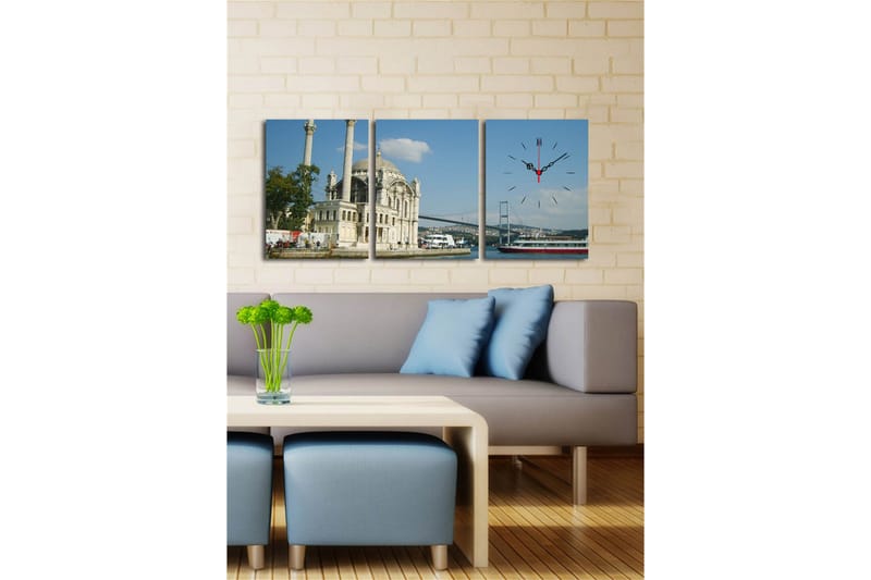 Dekorativ Canvasmålning med Klocka 3 Delar - Flerfärgad - Inredning - Väggdekor - Väggklocka & väggur