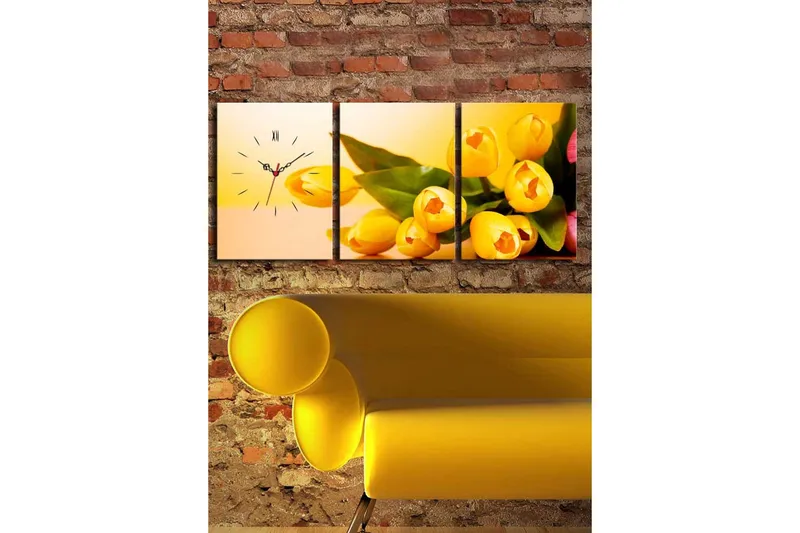 Dekorativ Canvasmålning med Klocka 3 Delar - Flerfärgad - Inredning - Väggdekor - Väggklocka & väggur