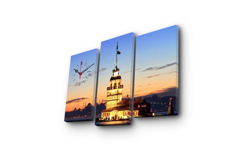 Dekorativ Canvasmålning med Klocka 3 Delar - Flerfärgad - Inredning - Väggdekor - Väggklocka & väggur