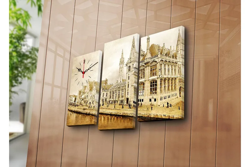 Dekorativ Canvasmålning med Klocka 3 Delar, Flerfärgad