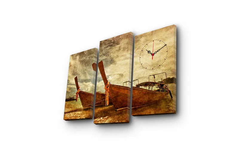 Dekorativ Canvasmålning med Klocka 3 Delar - Flerfärgad - Inredning - Väggdekor - Väggklocka & väggur
