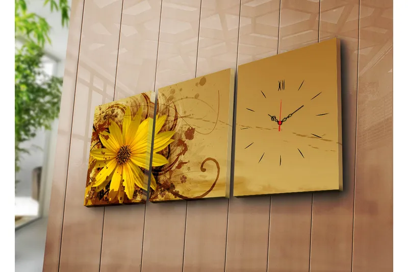 Dekorativ Canvasmålning med Klocka 3 Delar, Flerfärgad