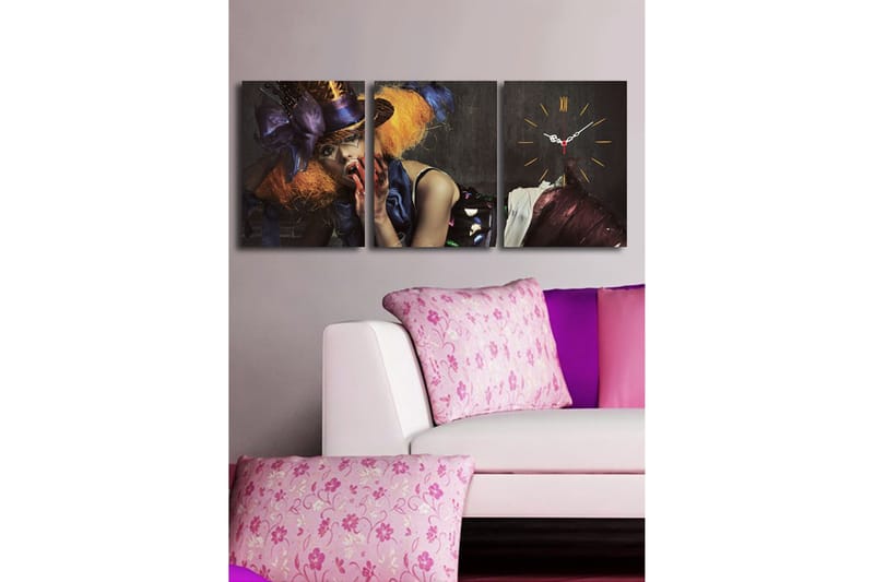 Dekorativ Canvasmålning med Klocka 3 Delar - Flerfärgad - Inredning - Väggdekor - Väggklocka & väggur