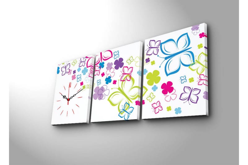 Dekorativ Canvasmålning med Klocka 3 Delar - Flerfärgad - Inredning - Väggdekor - Väggklocka & väggur