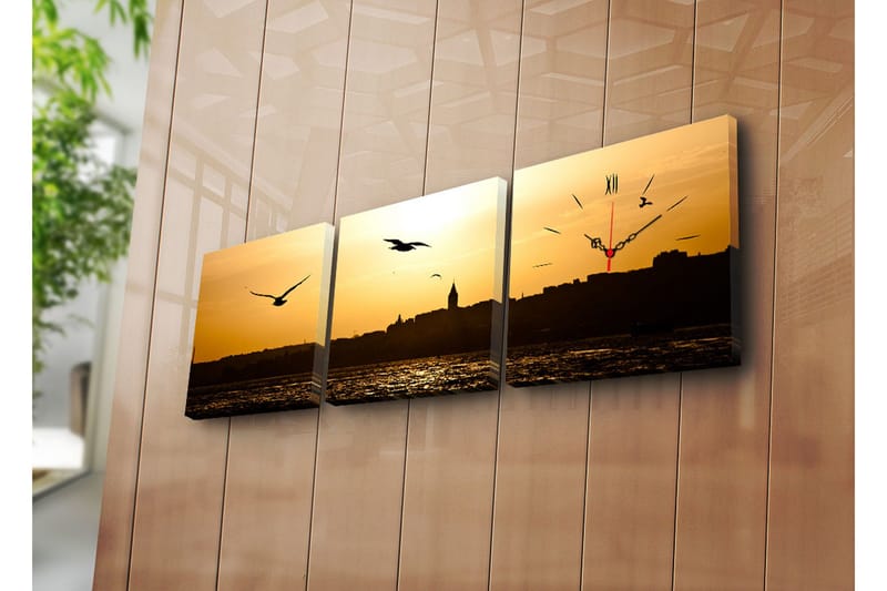 Dekorativ Canvasmålning med Klocka 3 Delar, Flerfärgad