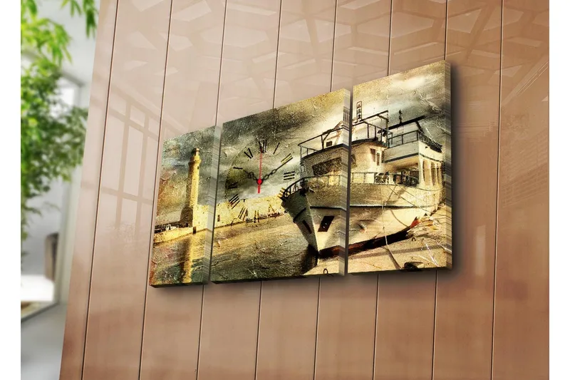 Dekorativ Canvasmålning med Klocka 3 Delar, Flerfärgad