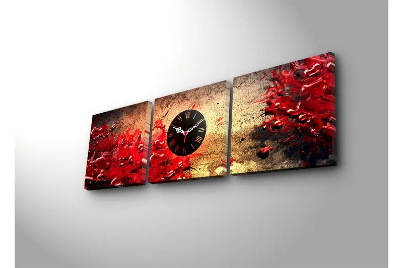 Dekorativ Canvasmålning med Klocka 3 Delar - Flerfärgad - Inredning - Väggdekor - Väggklocka & väggur