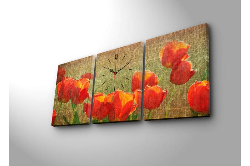 Dekorativ Canvasmålning med Klocka 3 Delar - Flerfärgad - Inredning - Väggdekor - Väggklocka & väggur