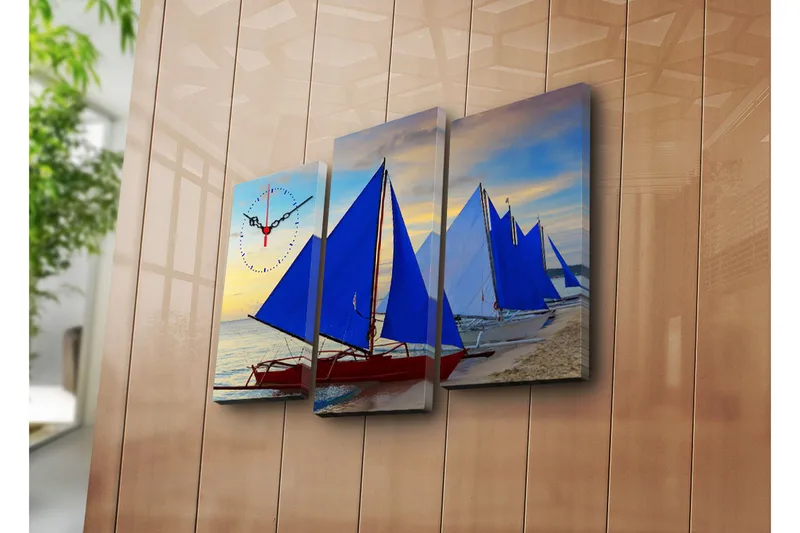 Dekorativ Canvasmålning med Klocka 3 Delar, Flerfärgad