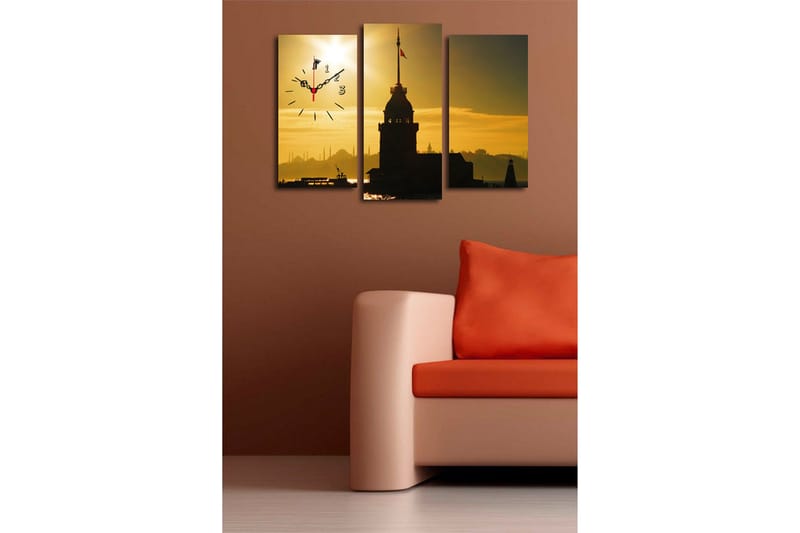 Dekorativ Canvasmålning med Klocka 3 Delar - Flerfärgad - Inredning - Väggdekor - Väggklocka & väggur