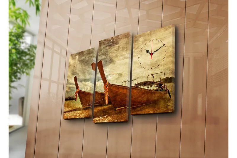 Dekorativ Canvasmålning med Klocka 3 Delar, Flerfärgad