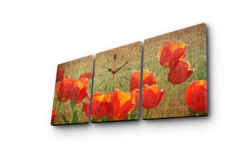 Dekorativ Canvasmålning med Klocka 3 Delar - Flerfärgad - Inredning - Väggdekor - Väggklocka & väggur