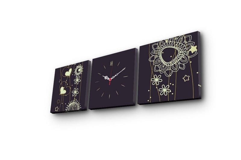 Dekorativ Canvasmålning med Klocka 3 Delar - Flerfärgad - Inredning - Väggdekor - Väggklocka & väggur