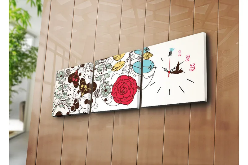 Dekorativ Canvasmålning med Klocka 3 Delar, Flerfärgad