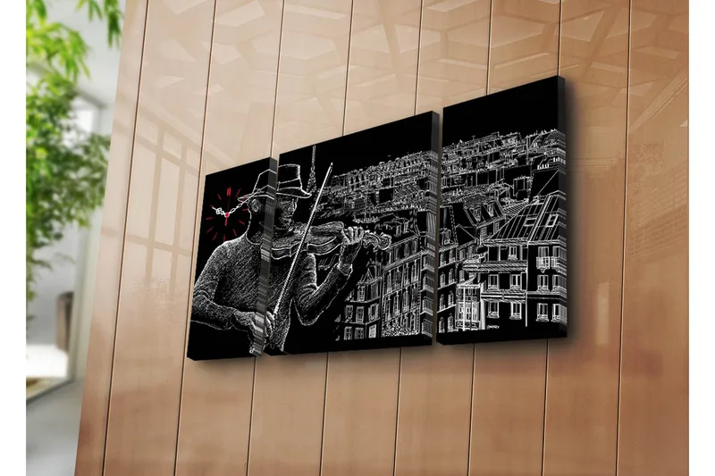 Dekorativ Canvasmålning med Klocka 3 Delar, Flerfärgad