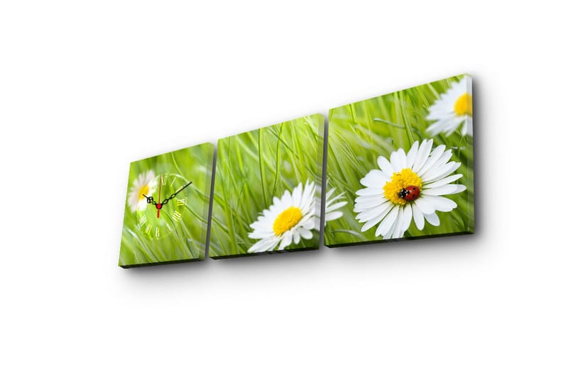 Dekorativ Canvasmålning med Klocka 3 Delar - Flerfärgad - Inredning - Väggdekor - Väggklocka & väggur