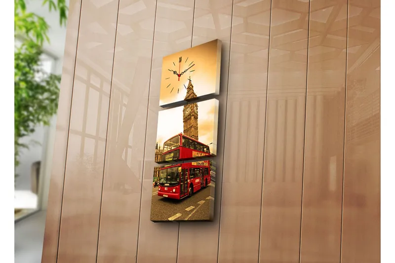 Dekorativ Canvasmålning med Klocka 3 Delar, Flerfärgad