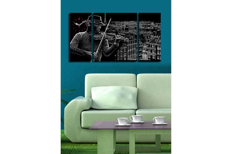 Dekorativ Canvasmålning med Klocka 3 Delar - Flerfärgad - Inredning - Väggdekor - Väggklocka & väggur