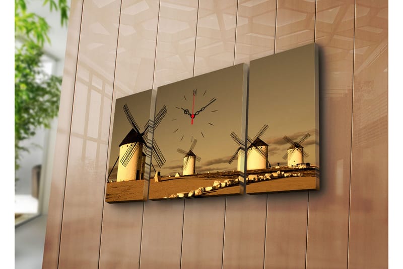 Dekorativ Canvasmålning med Klocka 3 Delar, Flerfärgad