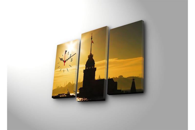 Dekorativ Canvasmålning med Klocka 3 Delar - Flerfärgad - Inredning - Väggdekor - Väggklocka & väggur