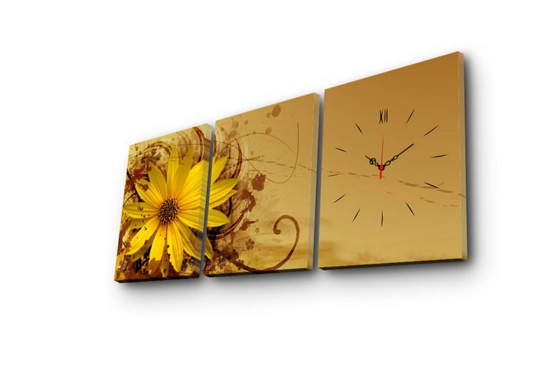 Dekorativ Canvasmålning med Klocka 3 Delar - Flerfärgad - Inredning - Väggdekor - Väggklocka & väggur