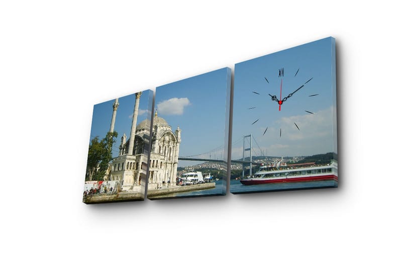 Dekorativ Canvasmålning med Klocka 3 Delar - Flerfärgad - Inredning - Väggdekor - Väggklocka & väggur