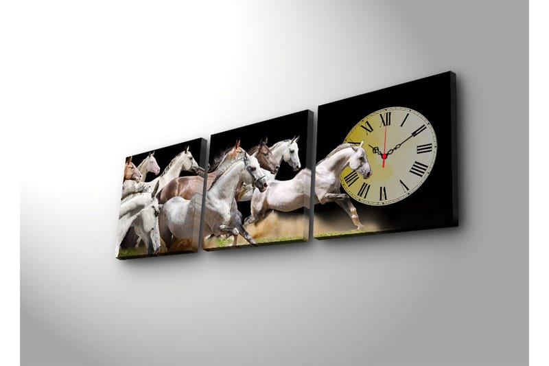 Dekorativ Canvasmålning med Klocka 3 Delar - Flerfärgad - Inredning - Väggdekor - Väggklocka & väggur