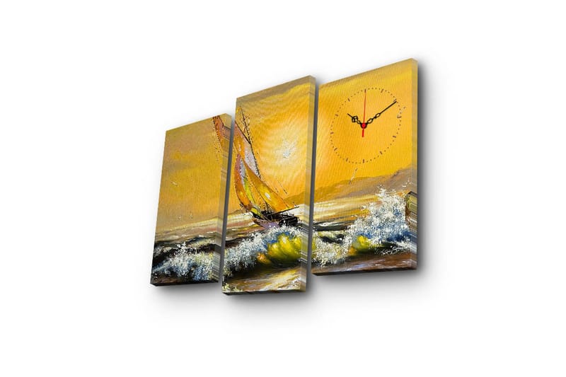 Dekorativ Canvasmålning med Klocka 3 Delar - Flerfärgad - Inredning - Väggdekor - Väggklocka & väggur