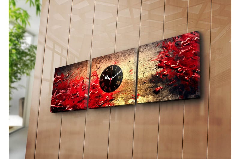 Dekorativ Canvasmålning med Klocka 3 Delar - Flerfärgad - Inredning - Väggdekor - Väggklocka & väggur